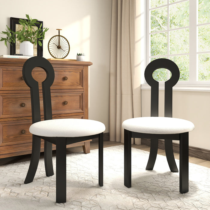 Vintage Rubber Solid Wood Dining Chair, Sheep Plush Dining Chair, Armless Dining Chair, Suitable For Small Home Dressing Room Model Room, Black(Set Of 2) - DTYStore