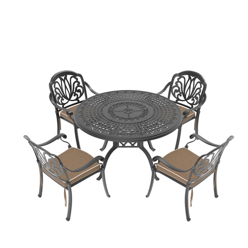 (Cushions In Random Colors)5-Piece Set Of Cast Aluminum Patio Furniture With Cushions - DTYStore