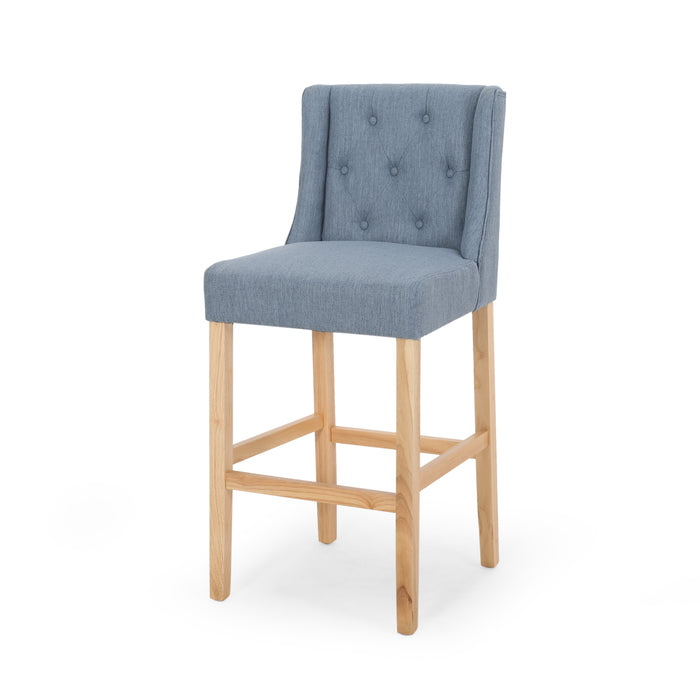 Vienna Contemporary Fabric Tufted Wingback 31 Inch Counter Stools, Set of 2, Light Blue and Natural - DTYStore