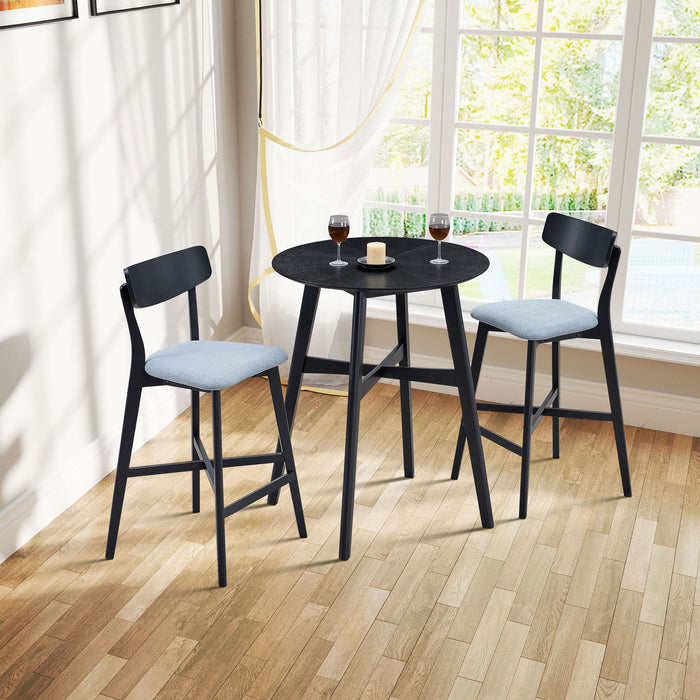 Wooden Bar Chairs Set of 2, Modern Soft Upholstered Kitchen Island Chairs, Counter Height Stool with Backrest,Wooden Frame Chairs with Footrest for Pub,Living Room,Restaurant,Black - DTYStore
