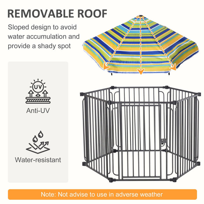 48" x 41" Heavy-Duty Metal Dog Playpen, Outdoor Pet Cage Kennel, Puppy Exercise Fence Barrier with Weather-Resistant Polyester Roof, Locking Door, & Metal Frame - DTYStore