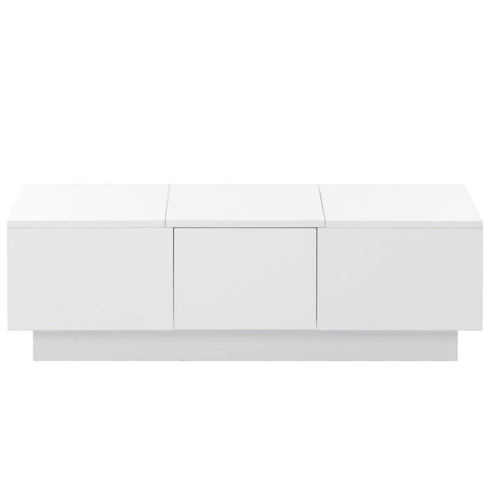 ON-TREND Coffee Table with 2 large Hidden Storage Compartment, Extendable Cocktail Table with 2 Drawers, High-gloss Center Table with Sliding Top for Living Room, 39.3"x21.6", White