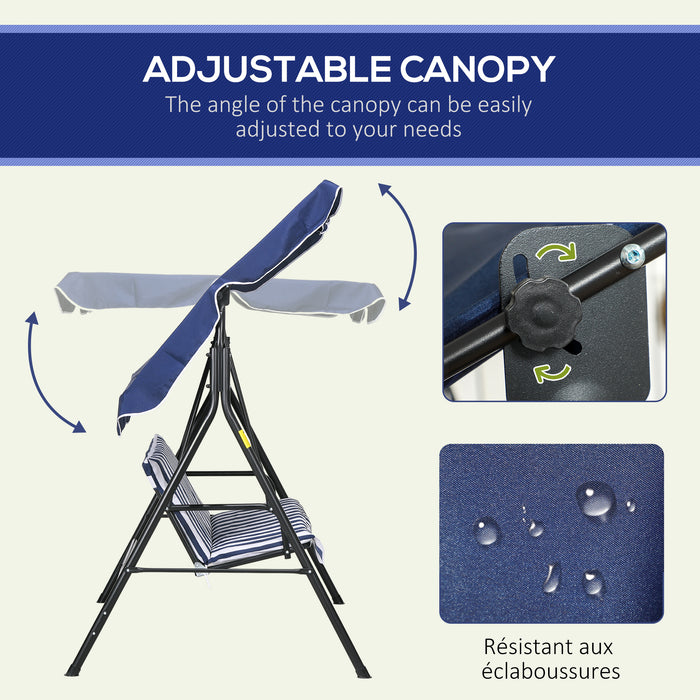 Outsunny 3-Seat Outdoor Patio Swing Chair with Removable Cushion, Steel Frame Stand and Adjustable Tilt Canopy for Patio, Garden, Poolside, Balcony, Backyard, Dark Blue - DTYStore