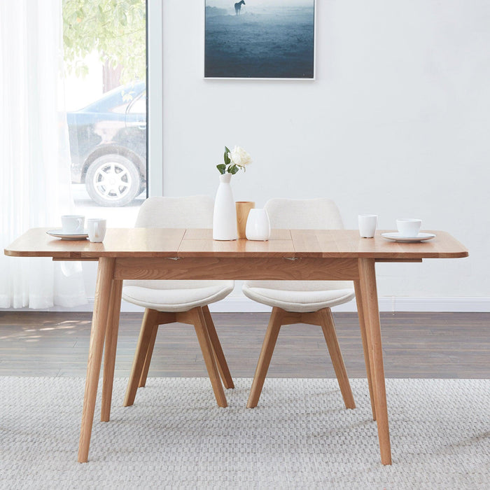 Natural solid oak round corner diagonal leg telescopic table 1.2-1.6m, for 6-8 people to meet Dining table wood (light color)