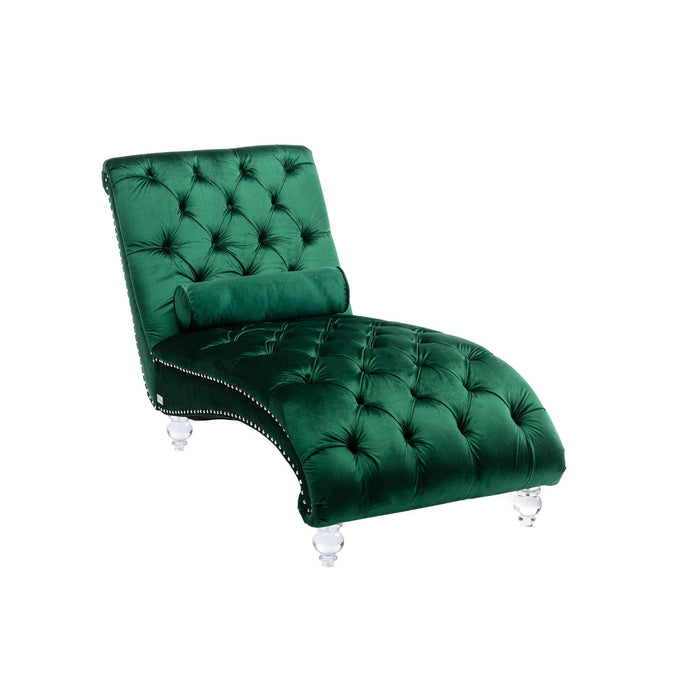 COOMORE Velvet Chaise Lounge Indoor,Button-Tufted Upholstered Chaise Lounge Chair with Pillow for Bedroom Living Room Office (Emerald Velvet)