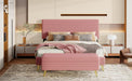 2 Pieces Bedroom Sets Queen Size Upholstered Bed Frame with Modern Corduroy Storage Ottoman