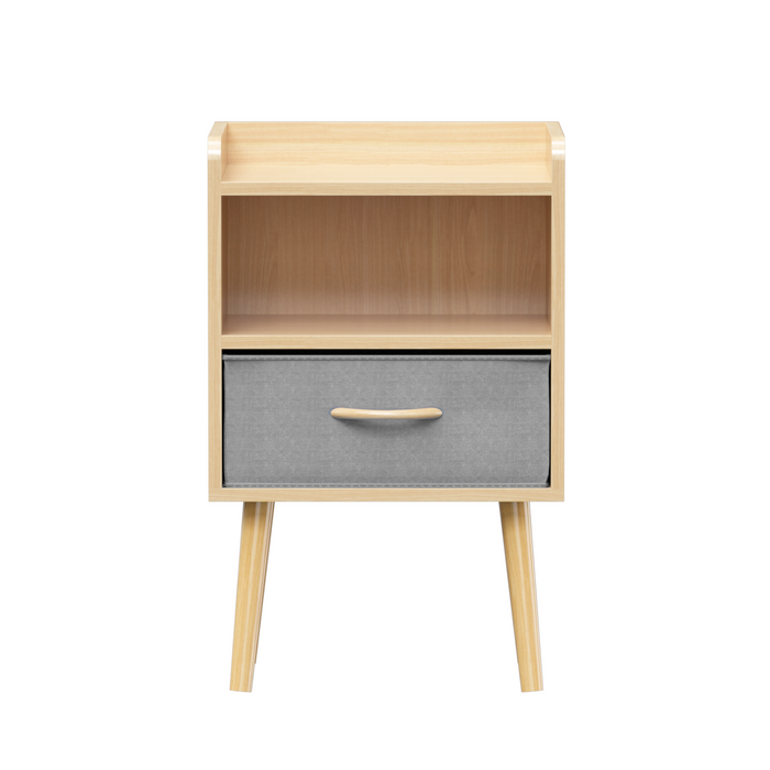 2PC Nightstand With Collapsible Fabric Drawer, 2-Tier Storage End Table, Wood Side Table with Storage Cabinet for Bedroom, Living Room - Oak - DTYStore