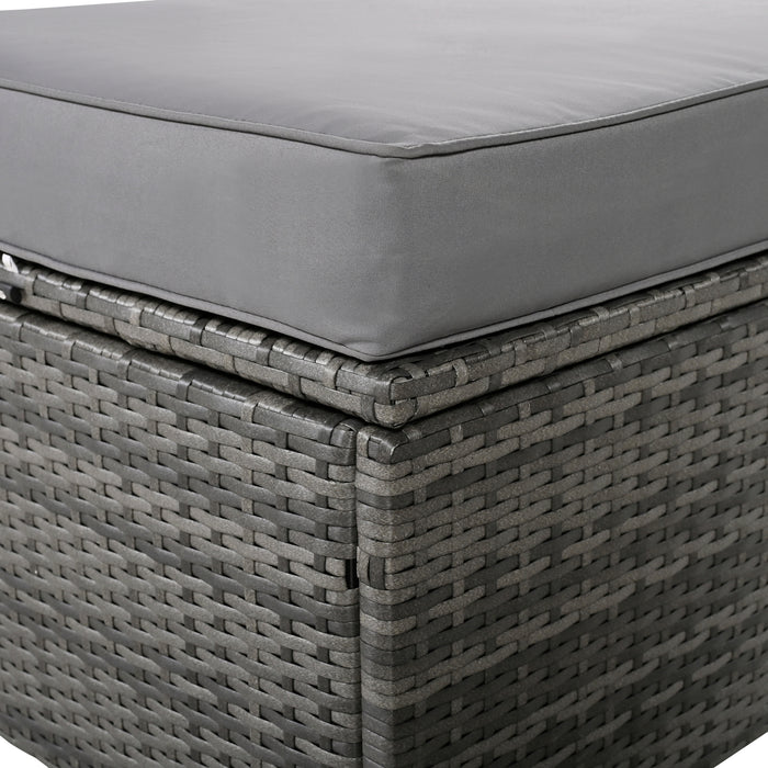 2-Piece Outdoor Rattan Daybed, Outdoor Bed with 5 Positions, Outdoor Loveseat Patio Sofa with Bench Lounge Roof Set and Cushions for Poolside, Backyard and Garden (Grey Wicker + Grey Fabric) - DTYStore