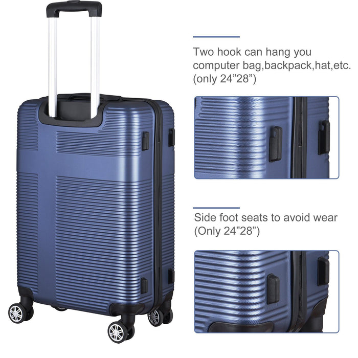 3 Piece Lightweight Luggage Set with TSA Lock, Durable Spinner Wheels and Hooks, Cross Striped