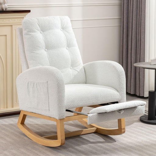 Accent Rocking Chair with Footrest High Back Rubber Wood Rocking Legs Bedroom Living Space 26.77D X 38.36W X 39.76H Inch - DTYStore