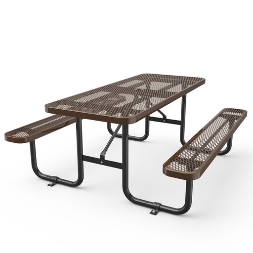 72' Expanded Metal Rectangular Picnic Table, Brown - DTYStore