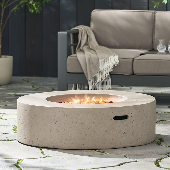 Outdoor 50,000 BTU Round MgO Concrete Propane Fire Pit, Light Grey (Tank Cover not Included)