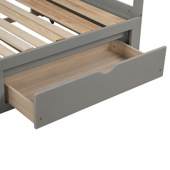 Wooden Daybed with Trundle Bed and Two Storage Drawers , Extendable Bed Daybed,Sofa Bed for Bedroom Living Room, Gray - DTYStore