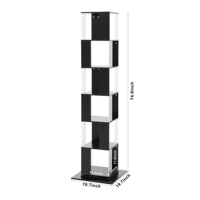 6 tier Rotating Bookshelf, Floor Rack Simple Bookcase with Acrylic plate Student Multi-Function Creative Bookshelf for Living Room with anti-toppling base