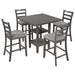 5-Piece Wooden Counter Height Dining Set with Padded Chairs and Storage Shelving