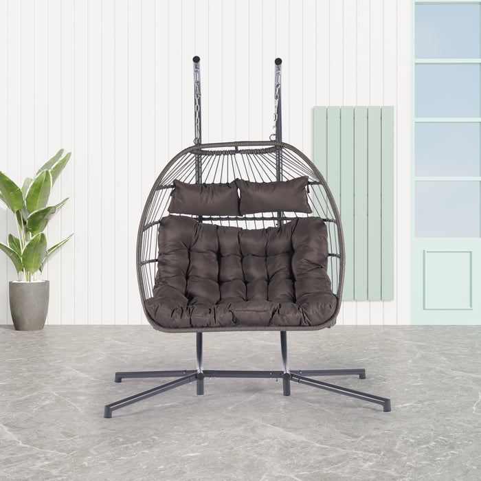 2 Person Outdoor Rattan Hanging Chair Patio Wicker Egg Chair - DTYStore