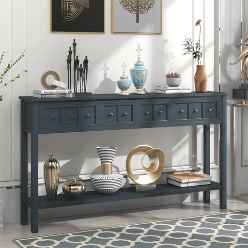 Rustic Entryway Console Table, 60" Long Sofa Table with Two Different Size Drawers and Bottom Shelf for Storage - DTYStore