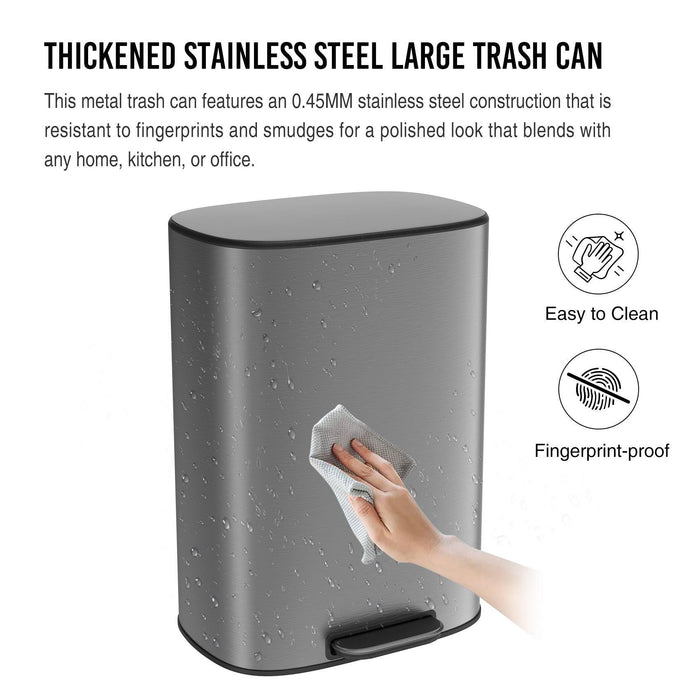 13 Gallon 50L Kitchen Foot Pedal Operated Soft Close Trash Can - Stainless Steel Ellipse Bin