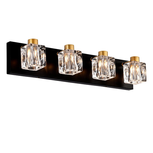4-Light Matte Black + Gold Bathroom Light Fixtures, Modern Vanity Lights with Crystal Glass Shade, Vintage Light Fixture Bathroom Over Mirror Wall Lights for Kitchen Dinning Room Bedroom Hallway - DTYStore