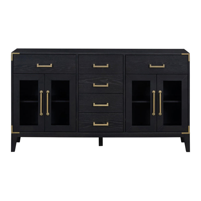 6-drawer and 2-Cabinet Retro Sideboard with Extra Large Storage Space and Gold Handles