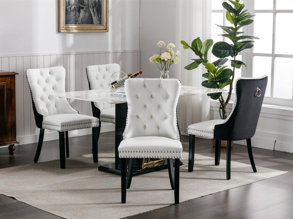 A&A Furniture,Nikki Collection Modern,High-end Tufted Solid Wood Contemporary PU and Velvet Upholstered Dining Chair with Wood Legs Nailhead Trim 2 Pcs Set,White+Black