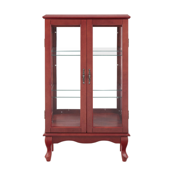 2 Doors Curio Cabinet with Tempered Glass Doors and Mirrored Back Panel, Lighted Display Cabinet for Home and Office