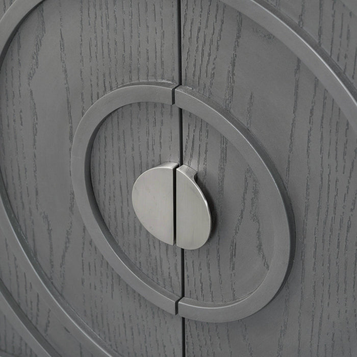 Retro Sideboard Door with Circular Groove Design and Round Metal Door Handle for Entrance, Dining Room, Living Room - DTYStore