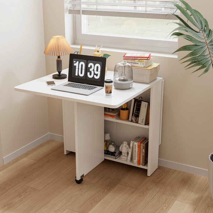 Fully unfolded 51.18 inches white foldable table, suitable for small family table or display table convenient, home simple long table, simple and lightweight - DTYStore