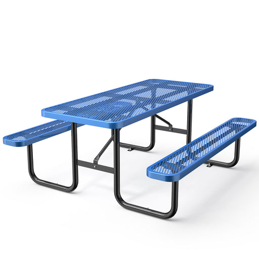 72' Expanded Metal Rectangular Picnic Table, Blue - DTYStore