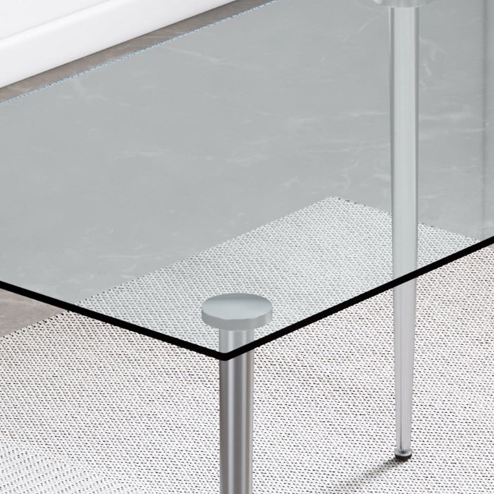 Modern Minimalist Rectangular Glass Dining Table for 4-6 with 0.31" Tempered Glass Tabletop and Silver plating Metal Legs, Writing Table Desk, for Kitchen Dining Living Room, 51" *31"* 30"