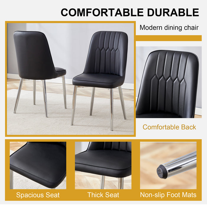 2 modern dining chairs, smooth PU leather backrest and silver-toned metal legs for a comfortable home experience for kitchens, bedrooms and offices. - DTYStore