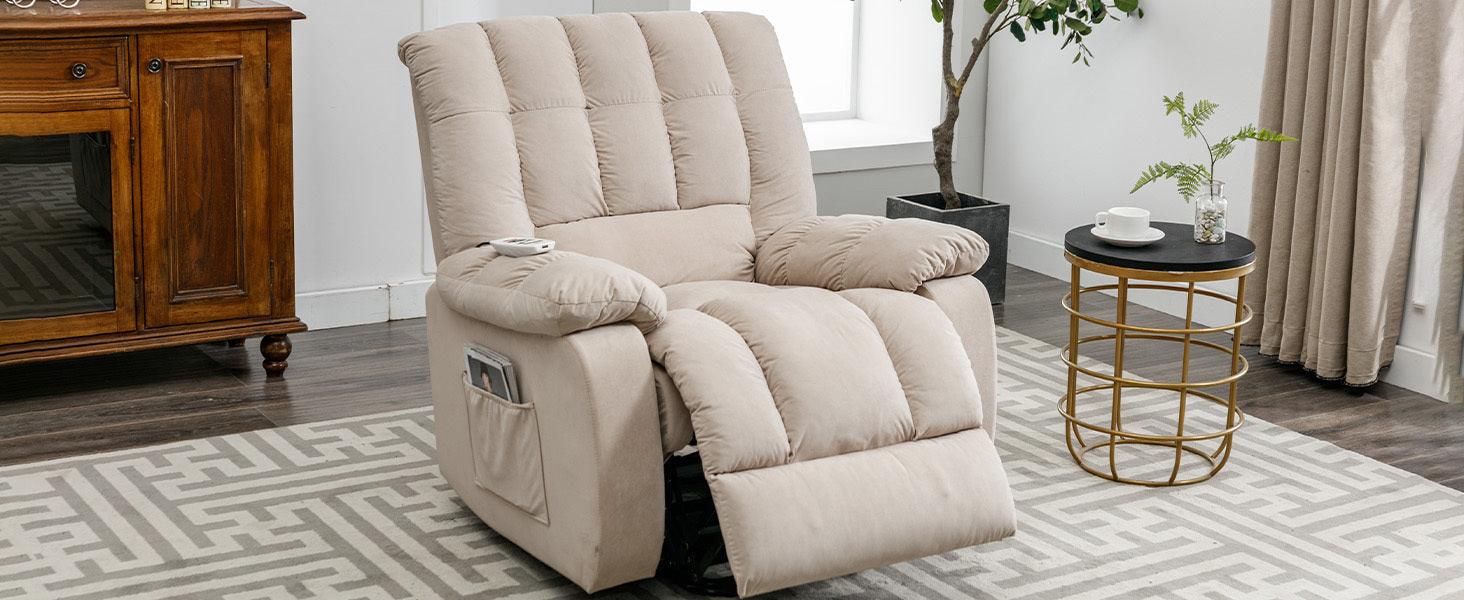 Massage Recliner Chair Electric Power Lift Recliner Chairs with Heat, Vibration, Side Pocket for Living Room Bedroom, Beige