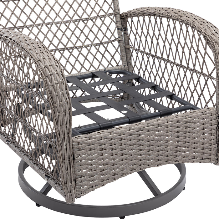 3 Pieces Outdoor Swivel Rocker Patio Chairs, 360 Degree Rocking Patio Conversation Set with Thickened Cushions and Glass Coffee Table for Backyard, Grey - DTYStore