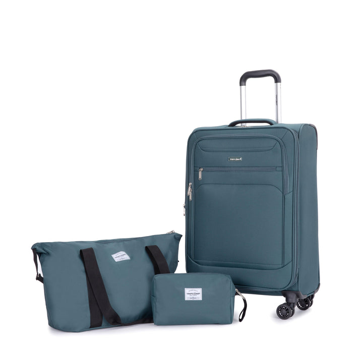 3-Piece Set Softshell Suitcase Spinner Wheels Terylene Polyester Luggage Sets Carry On Dark Green