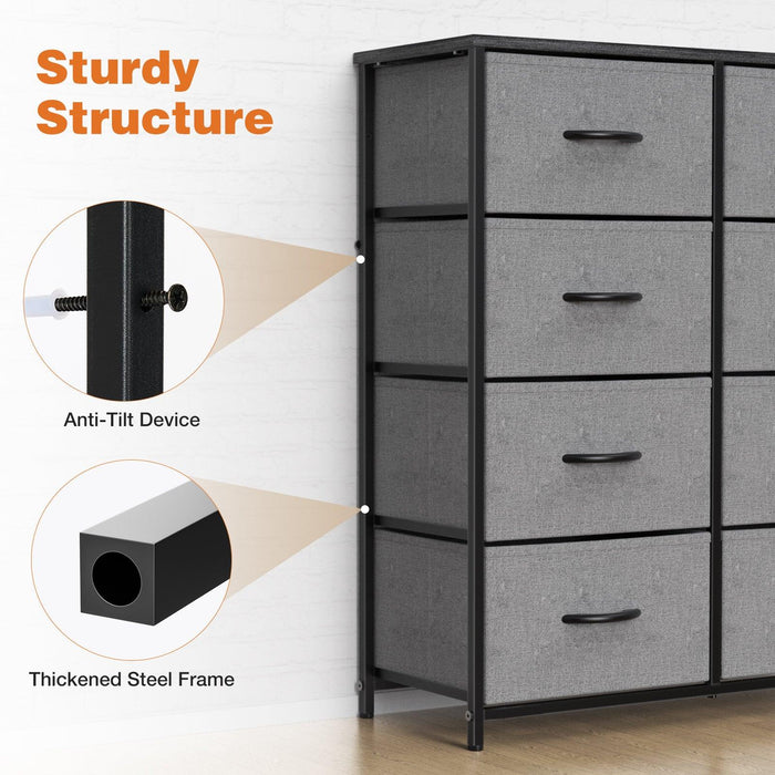 Dresser for Bedroom with 8 Drawers Tall Dresser & Chest of Drawers Fabric Dresser with Wood Top and Sturdy Steel Frame - DTYStore