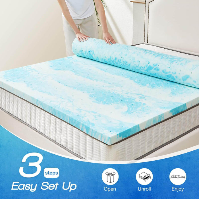 Memory Foam Cooling Gel Swirl Infused Bed Topper for Back Pain,3 Inches,Queen