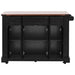 53'' Farmhouse Kitchen Island with Two Tempered Glass Cabinet Doors, Power Outlet, Rolling Kitchen Cart on Wheels with Drop Leaf, 5 Open Side Racks, 3 Drawers, for Kitchen, Dining Room, Black - DTYStore