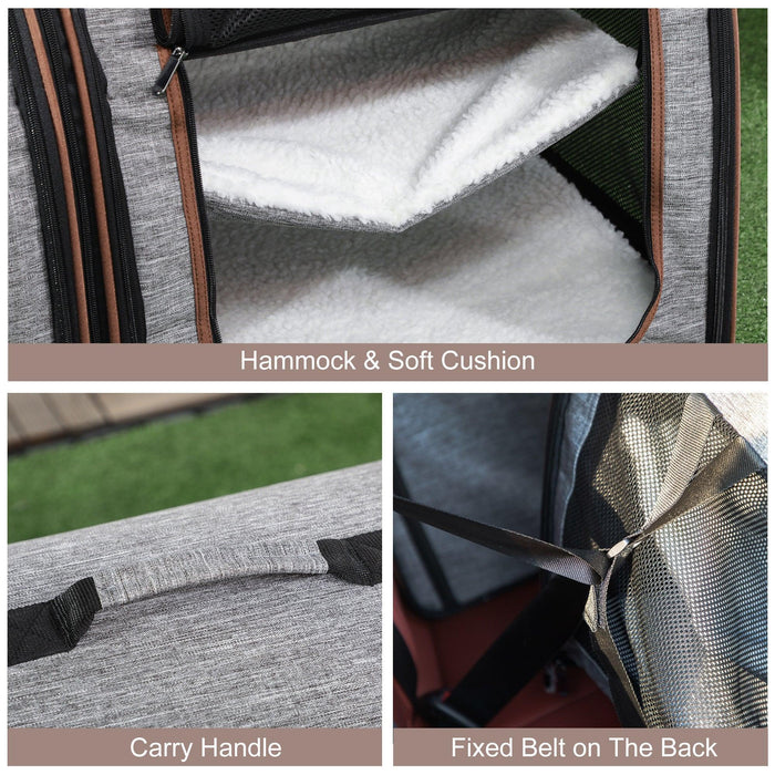 39" Portable Soft-Sided Pet Cat Carrier with Divider, Two Compartments, Soft Cushions, & Storage Bag, Grey - DTYStore