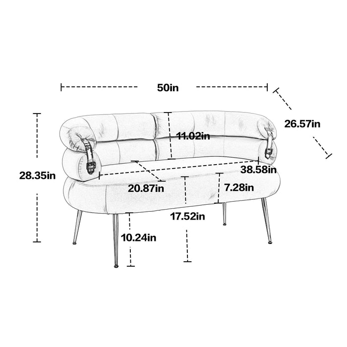 COOLMORE Small Loveseat Sofa, Upholstered Mini Couch with Curved Backrest with Stylish Golden Decor, Small Comfy Love Seat Leisure Accent Couch for Living Room, Bedroom, Office (Orange)