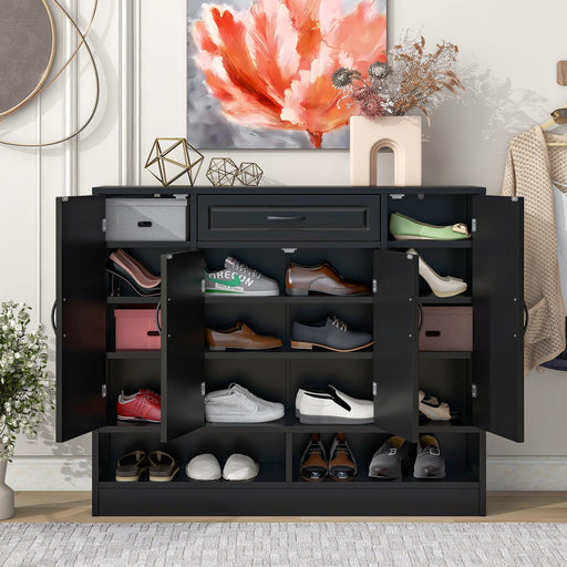 Sleek and Modern Shoe Cabinet with Adjustable Shelves, Minimalist Shoe Storage Organizer with Sturdy Top Surface, Space-saving Design Side Board for Various Sizes of Items, Black - DTYStore