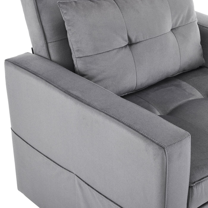Convertible Sleeper Sofa Chair Bed with Pillow & Pocket, 3-in-1 Sofa Bed Sleeper Chair in Modern Velvet Fabric for Living Room, Bedroom, Study, Apartment, Gray - DTYStore