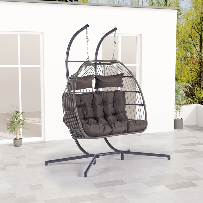 2 Person Outdoor Rattan Hanging Chair Patio Wicker Egg Chair - DTYStore