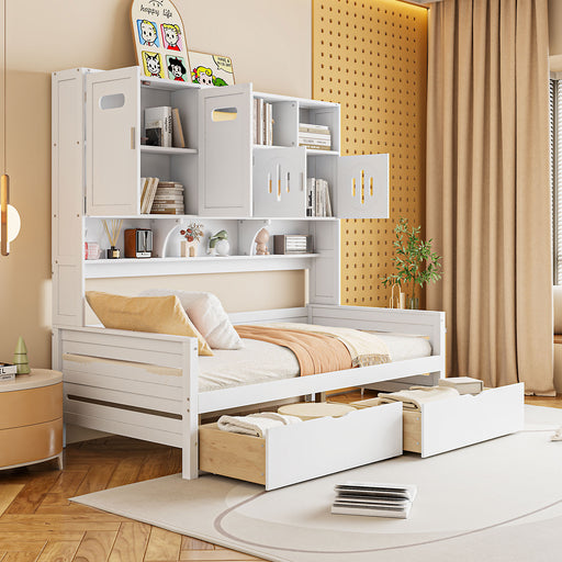 Twin Size Wooden Daybed With 2 Drawers, and All-in-One Cabinet and Shelf, White - DTYStore