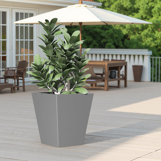 22' H Tall Metal Tapered Planter – Large Outdoor & Indoor Garden Plant Pot with Drainage Hole and Rubber Plug, Stylish Burnished Grey Finish for Home and Patio - DTYStore
