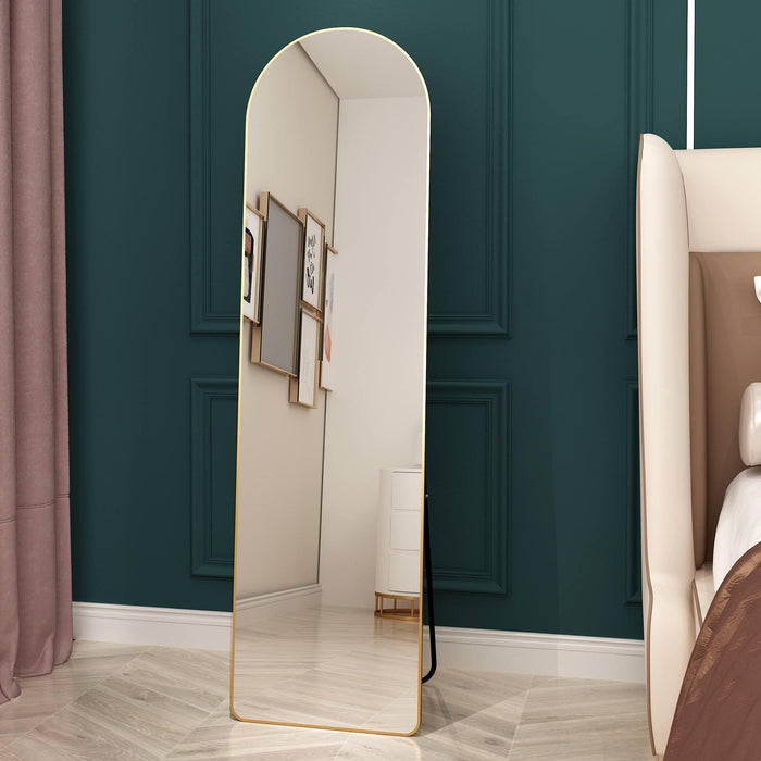 The 1st Generation of Floor Mounted Full Length Mirrors. Aluminum alloy metal frame arched wall mirror, bathroom makeup mirror, bedroom porch, wall mounted. Gold 60 "* 16.5"