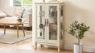 2 Doors Curio Cabinet with Tempered Glass Doors and Mirrored Back Panel, Lighted Display Cabinet for Home and Office