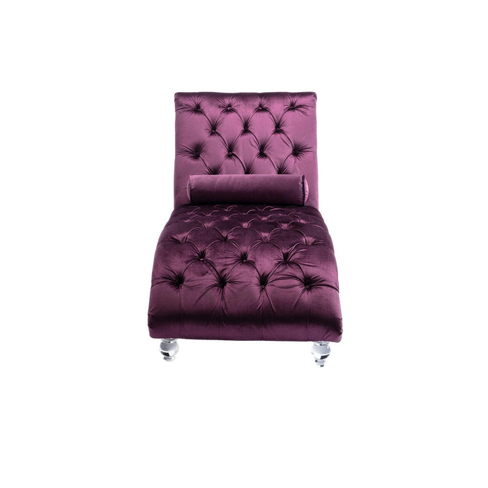 COOMORE Velvet Chaise Lounge Indoor,Button-Tufted Upholstered Chaise Lounge Chair with Pillow for Bedroom Living Room Office (Purple Velvet)