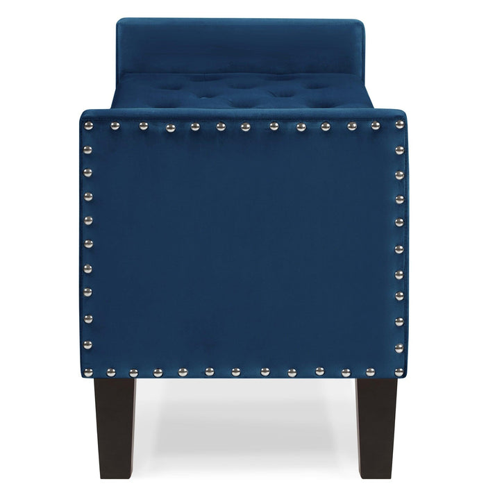 Upholstered Tufted Button Storage Bench with nails trim,Entryway Living Room Soft Padded Seat with Armrest,Bed Bench -Navy