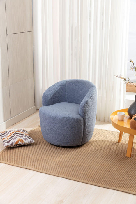 Teddy Fabric Swivel Accent Armchair Barrel Chair With Black Powder Coating Metal Ring,Light Blue