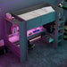 Wood Twin Size Gaming Loft Bed with Desk, Multi-storage Shelves, LED and Charging Station, Dark Gray - DTYStore